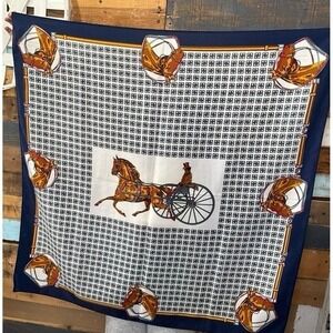 Equestrian scarf (34.5 x 34.5) Blue with Horse & Carriage